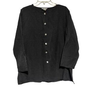 Cotton Connection Womens Black Button-Up Tunic Top 3/4 Sleeves Silk Blend Size S